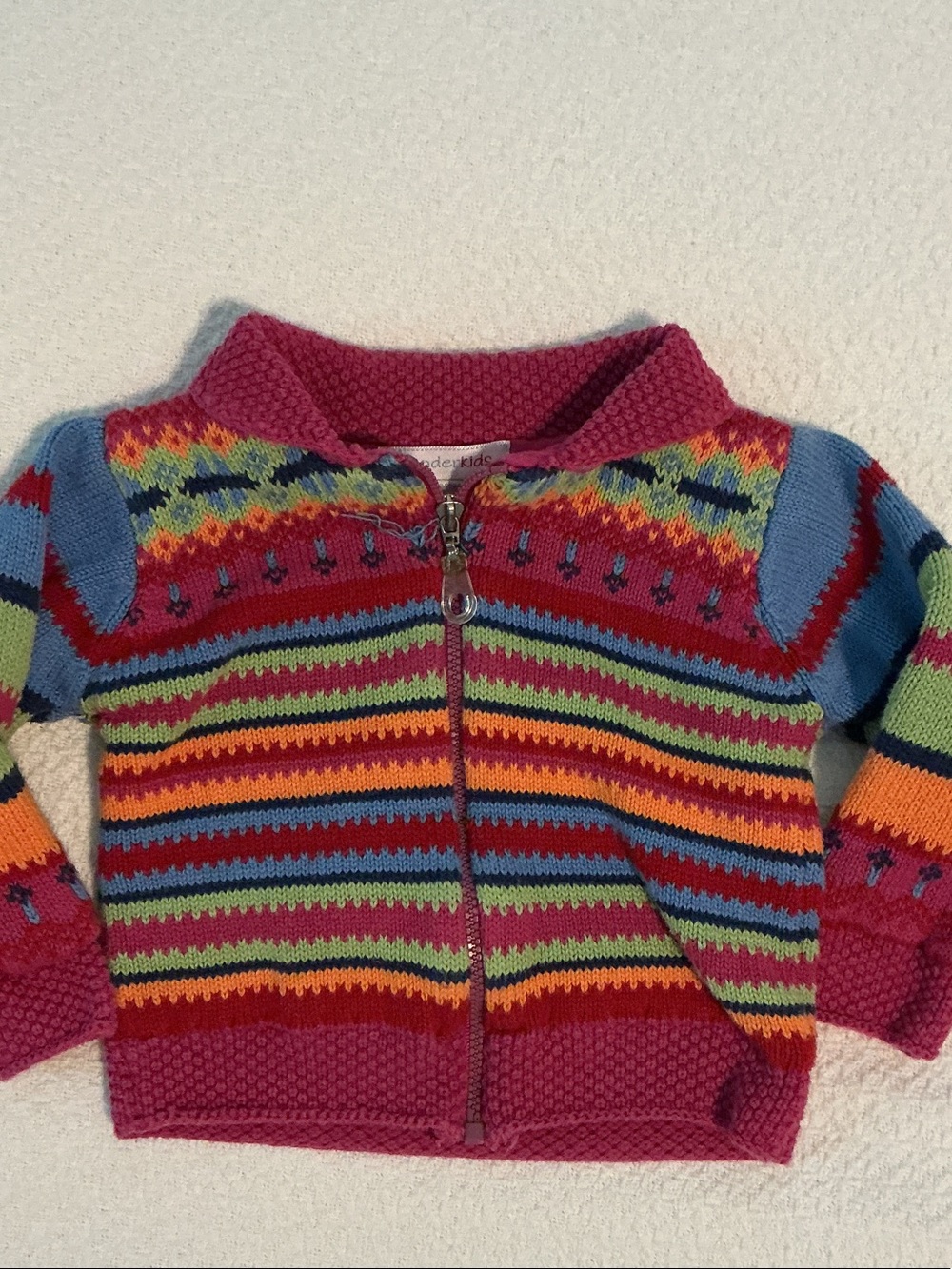 Wonderkids Multicolor Striped Zip Knit Sweater - Pink Collar